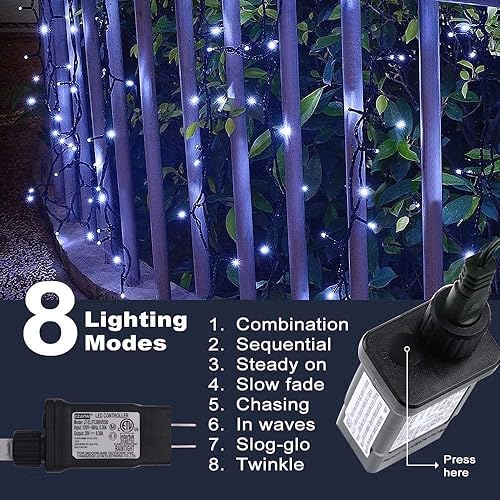Miniatura 3 de Decoraciones de Navidad para exteriores, 82.0ft82 pies, 220 LED, 8 modos de funcionalidad, extensible, enchufe, luces de hadas impermeables para