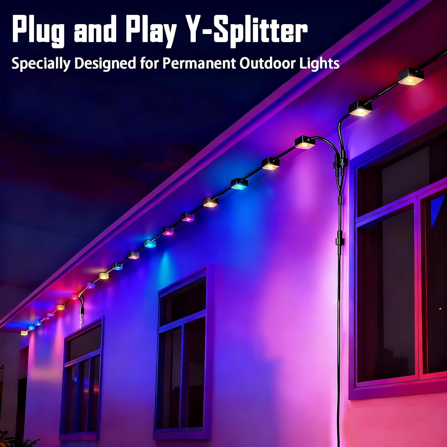 Y-Splitter for Govee Permanent Outdoor Lights, Y-Shaped Extension Cable Compatible with Govee H705A H705B H705C, H706A H706B H706C, 3-Pin Power Cord (1 Female to 2 Male) - Image 2