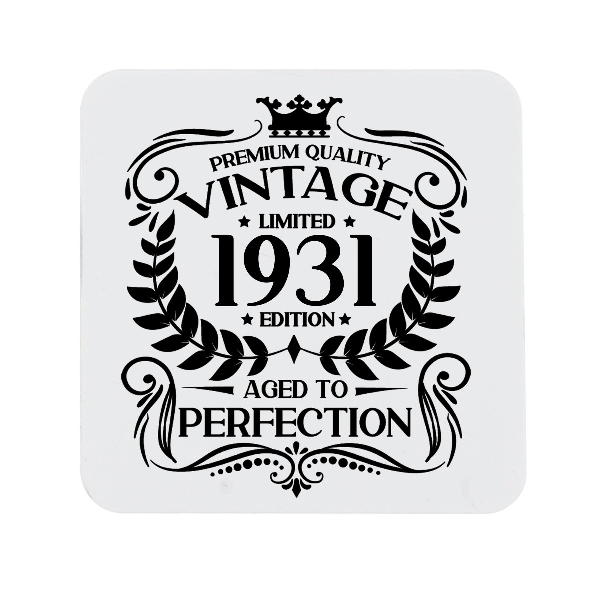 95th Birthday Gift for Men Vintage 1931 Aged to Perfection Printed Coaster Present for 95 Year Old Etched Printed Placemat (Printed Coaster)