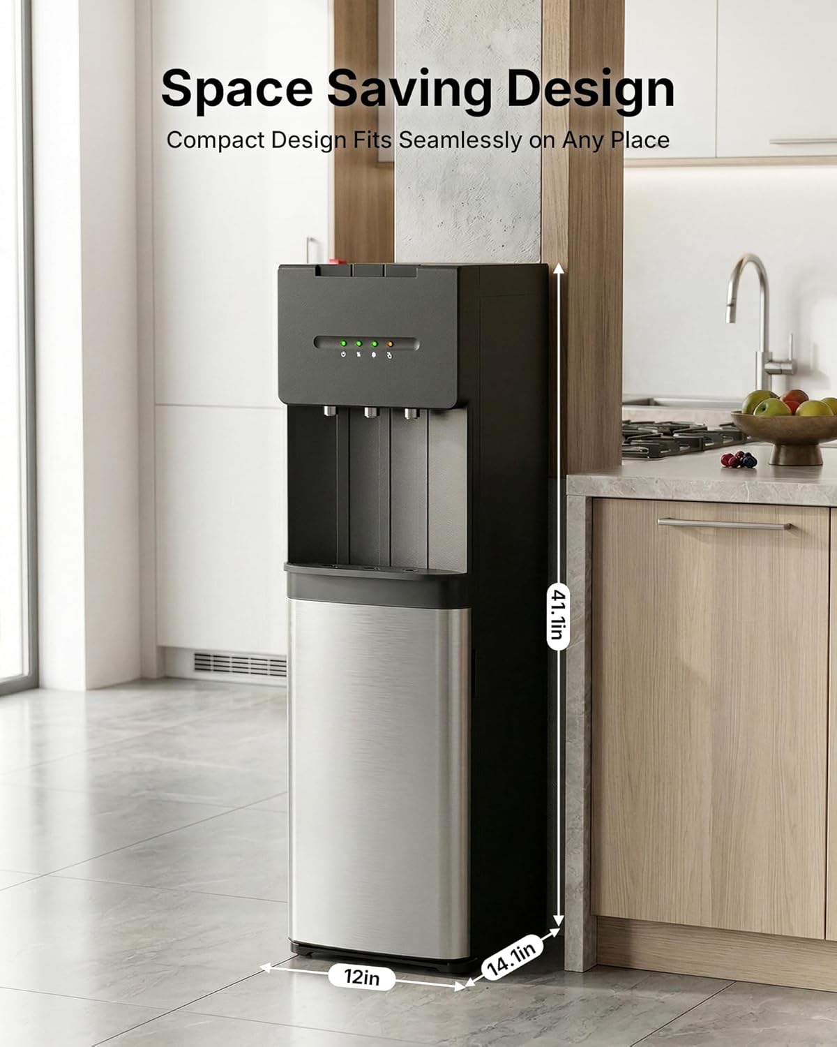 EUHOMY Bottom Loading Water Cooler Dispenser for 5 Gallon Bottle, Hot/Cold/Warm Water Dispenser with Child Safety Lock, LED Display Light, Ideal for Home, Office & Apartment, Black