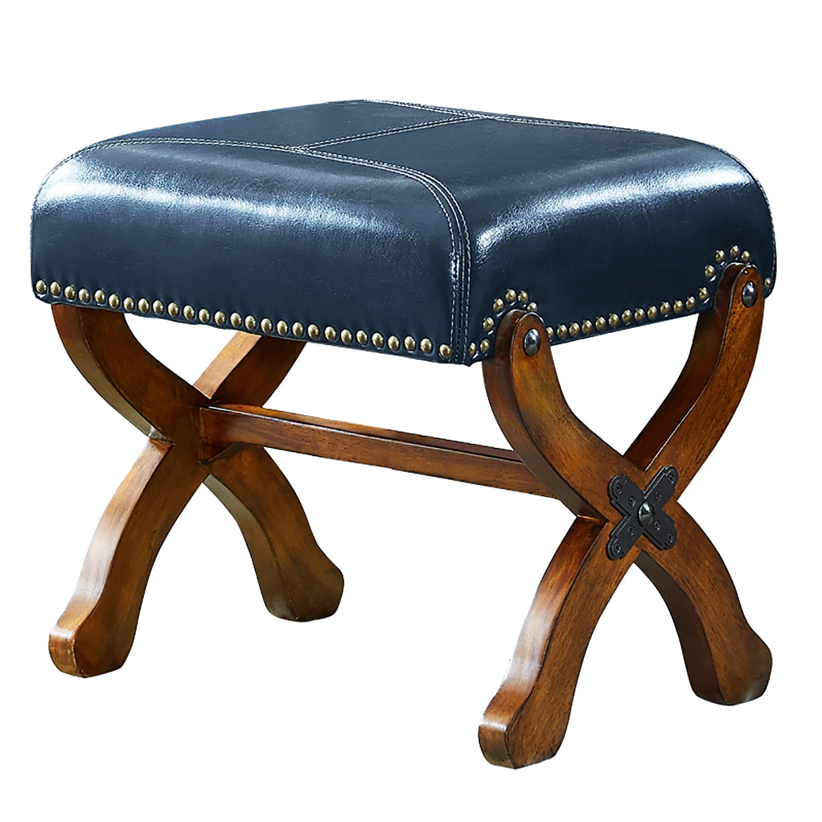 QQXX Small Ottoman Foot Rest,Leather Footstool Upholstered Ottoman,Square Footstool with Wood Legs,Rustic Foot Stools for Living Room Sofa Chair(