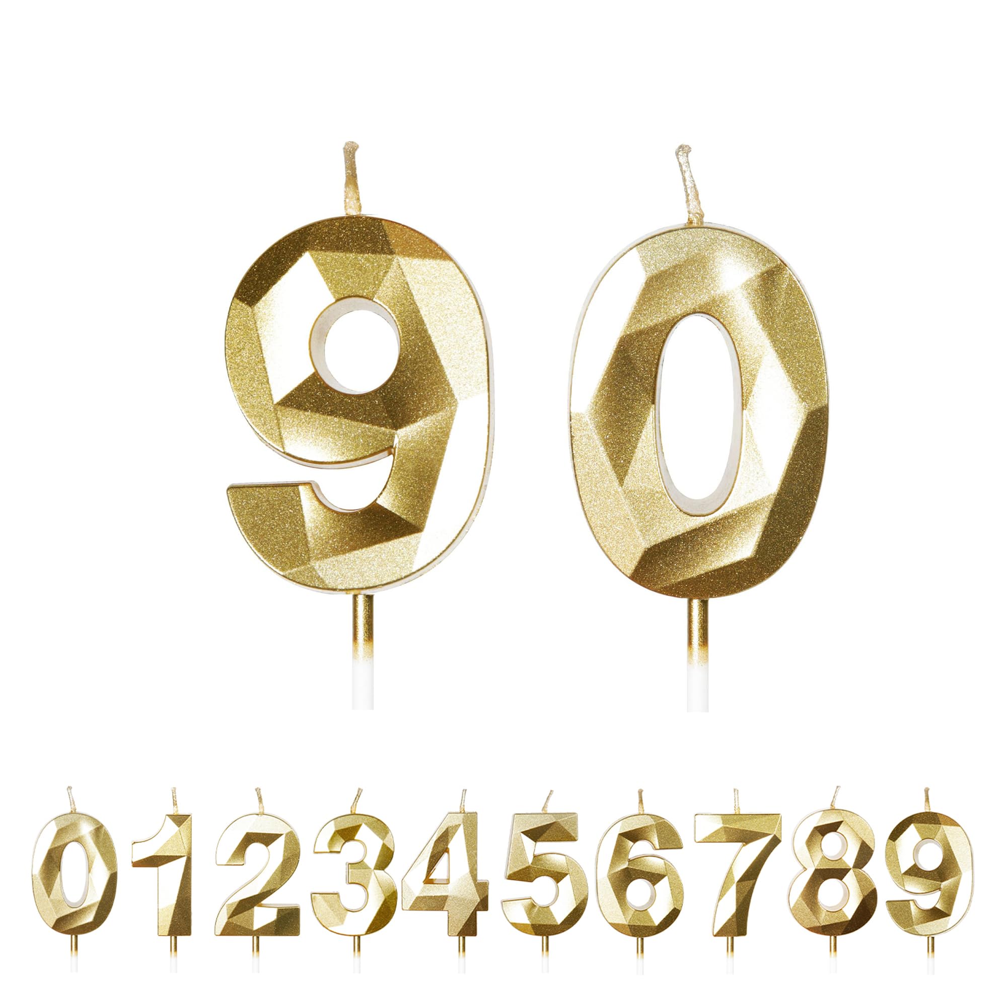 Fuzvol Gold Birthday Cake Candles, Number 90 Candle,Cake Topper Decorations
