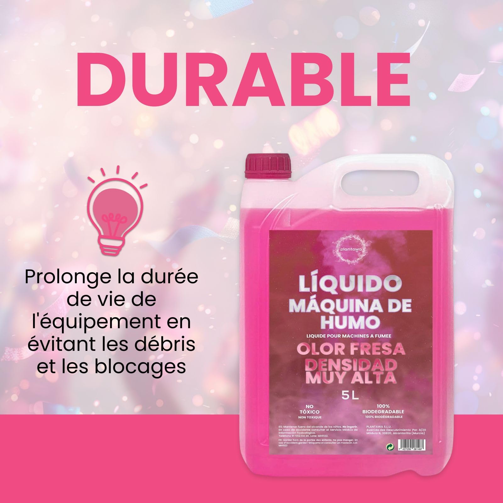 Plantawa Liquide Machine à Fumée 5 Litres : Densité Très Haute Odeur Fraise, Machine à Fumée, Canon Fumée, Fog Machine, Halloween Holographic, Halloween Fumée, Feu D'artifice et Fusées D'artifice