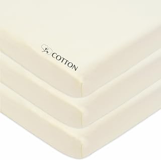 American Baby Company 3 Pack Fitted Mini Crib Sheets 38x24, Beige | 100% Natural Cotton Small Nesting Portable Crib Sheet, Fits Pack N Play Mattress - Soft & Breathable, Neutral for Boy & Girl