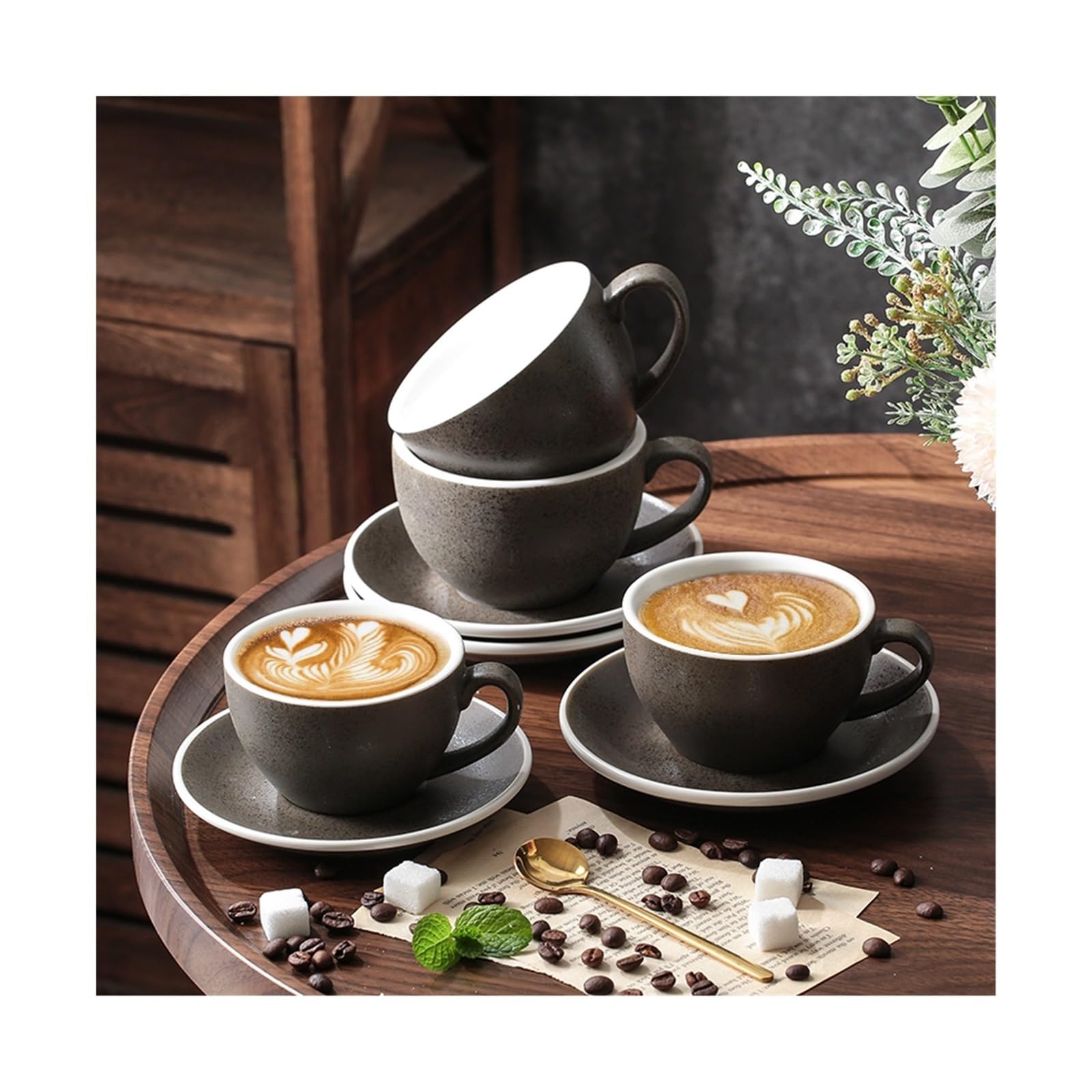 Tazas de café grandes de cerámica, Juego de 6 tazas café cerámica (80-350 ml)(220ml)