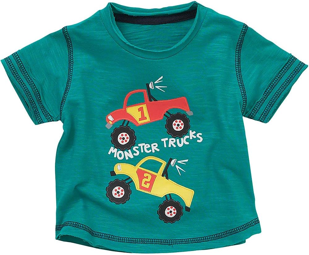 Monster Trucks Boys Slub Fabric Short Sleeved T-Shirt - Green - 12/18 Months