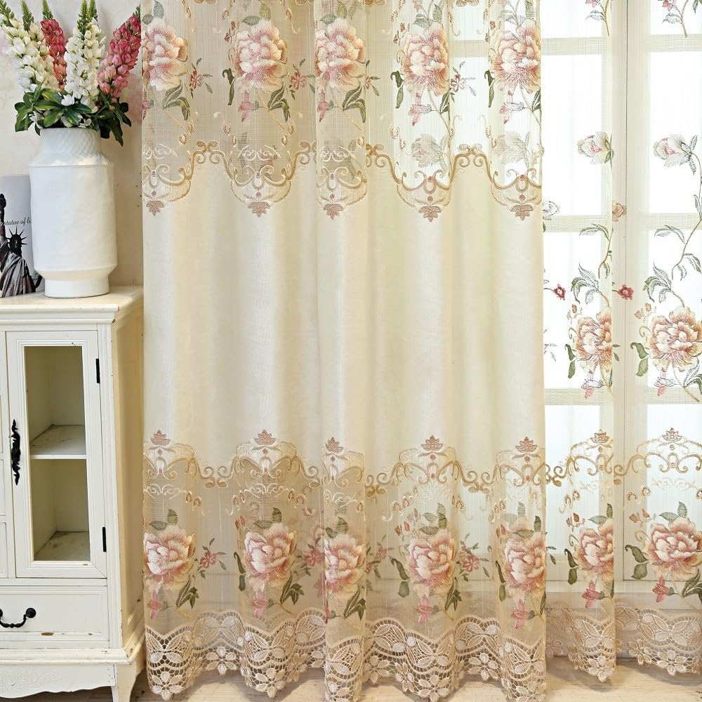 1pc Luxury Peony Embroidery Thermal Insulated Curtain Drape for Living Room | Grommet Top, European Floral Embroidery Pattern, Energy Saving Semi-Shading Window Drape for Bedroom W40 x L84 inch-image-21