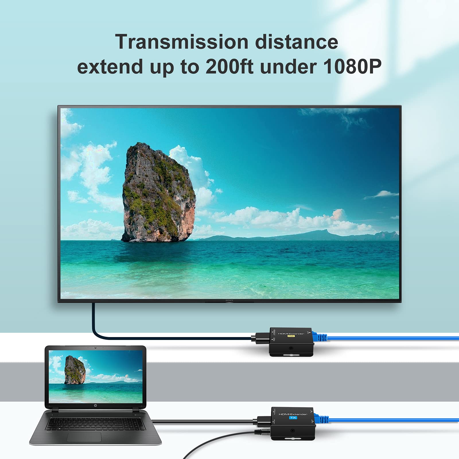 HDMI Extender Over Cat5 Cat5e Cat6 200FT Transmitter Sender