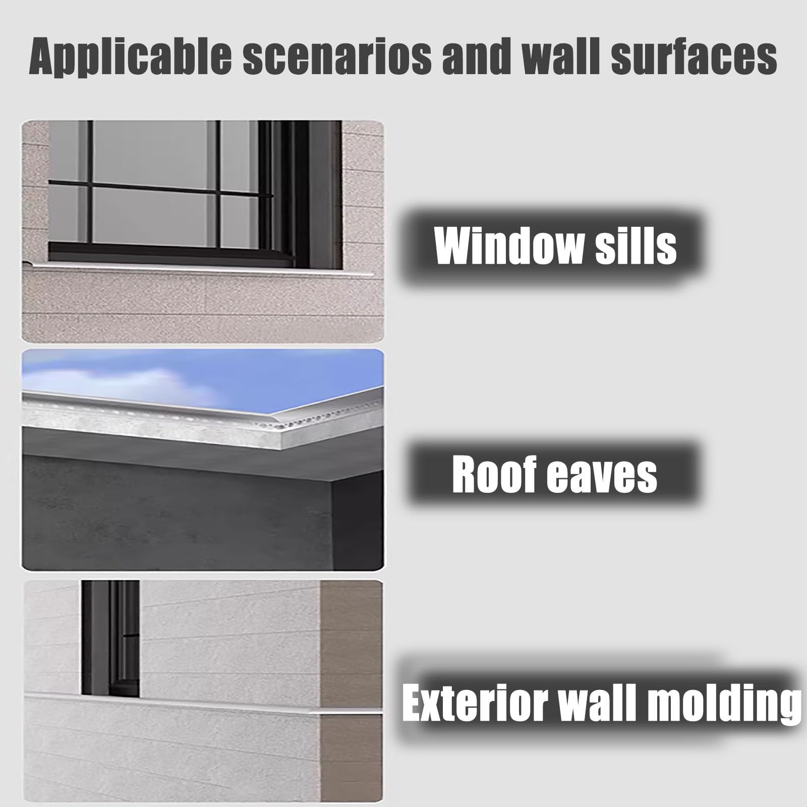 vierteaguas muro exterior Líneas de goteo Tira desviadora de lluvia blanca, dispositivo protector de alero de techo de aleación de aluminio 2 piezas(W 50 MM L 160 CM)
