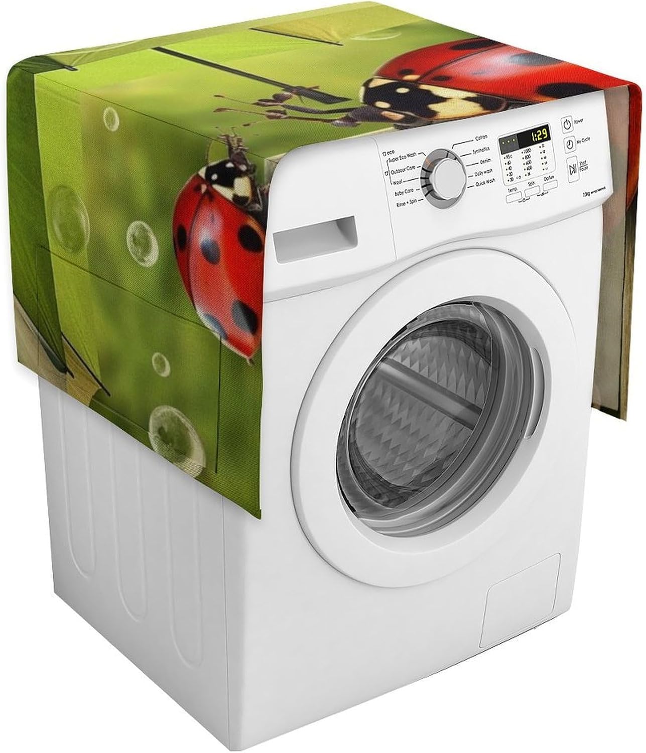 Funny Ladybug Holding Umbrellas Washing Machine Cover with Storage Pockets Washer Dryer Top Dust Cover 54.3" X 20.5" Refrigerator Kitchen Protective Pads Home Decor
