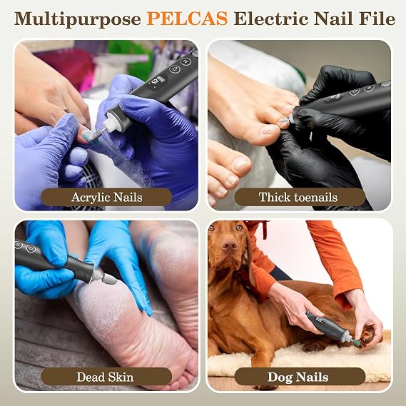 PELCAS Electric Nail Grinder, 10 Speeds Cordless Nail Drill with LED Light