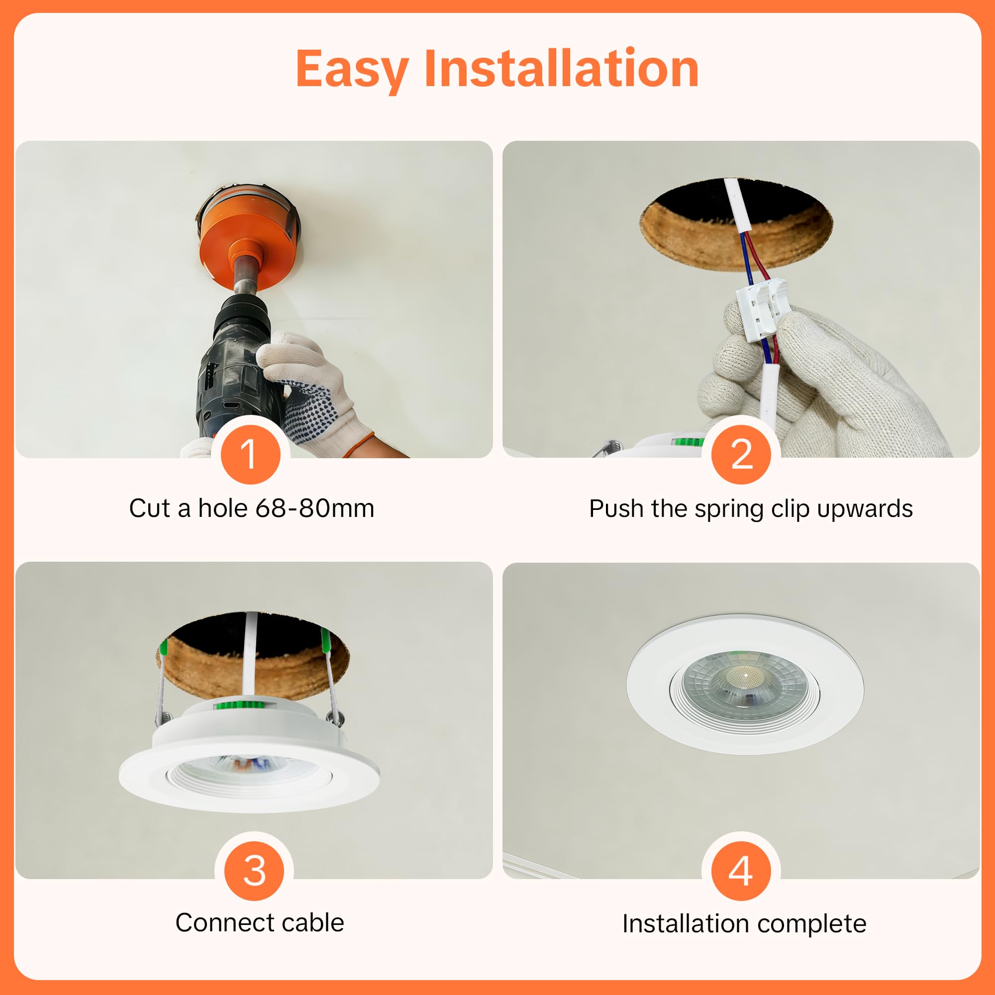 Downlight LED Techo Empotrable Regulable 230V, 5W 500LM Focos LED Interior Techo Rotable Blanco Cálido Blanco Neutro Blanca Frío, IP44 Ojos de Buey Extraplano, Corte 68-80mm, Blanco 3 Pack