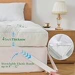 WhatsBedding 4 Mousse de mémoire de pouce Mousse Topper plein pour le soulagement de la douleur au dos, rempli de mousse de mémoire respirante gel, refroidissant le bambou Viscose Air Couche, oreiller supportif Haut de matelas Topper