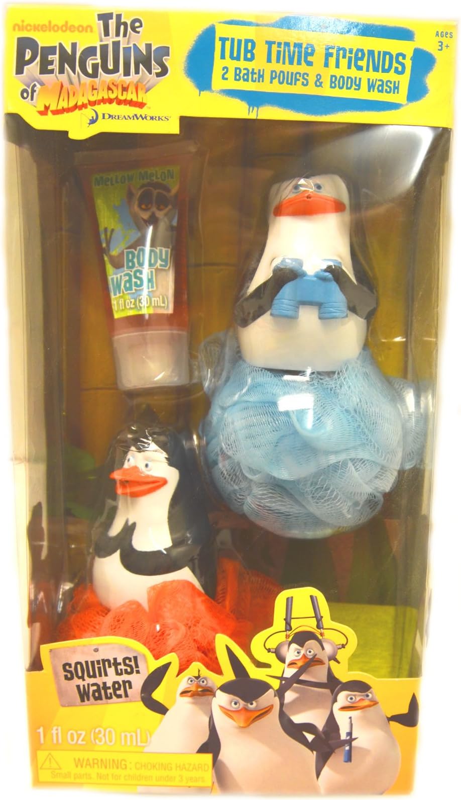 Pengiuns of Madagascar Tub Time Friends 3 Pcs Bath Gift Set - Includes 2 Bath Poufs & Body Wash