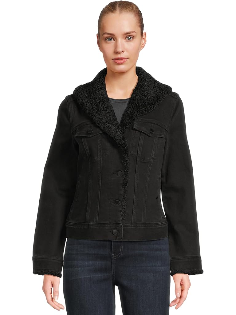 Black Liverpool Los Angeles Sherpa Collar Stretch Denim Trucker Jacket