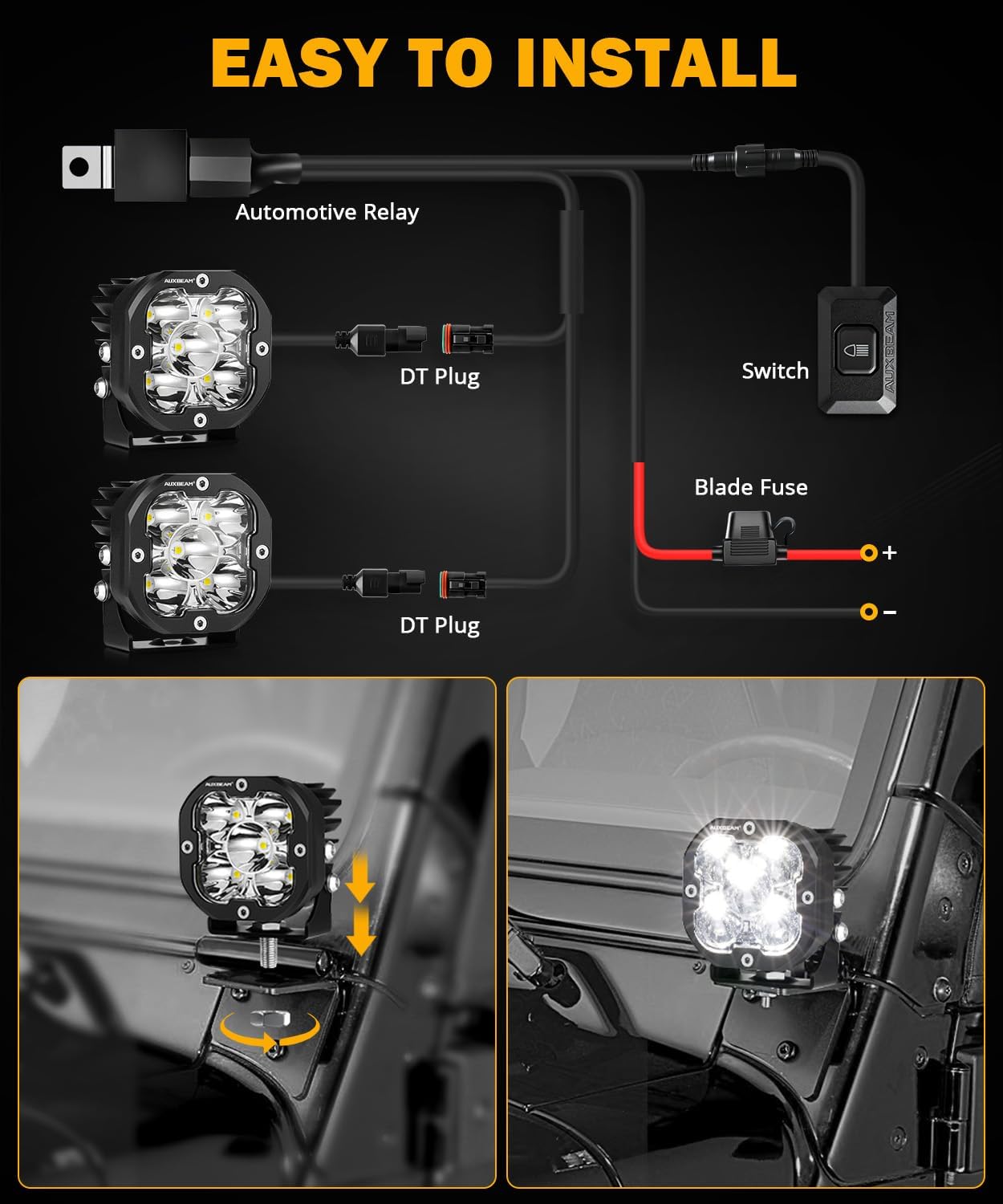 Auxbeam 3 Inch LED Pods, XP-Ultra Series Offroad LED Cube Light, 80W 9600LM Spot Beam White Spotlight Amber Fog Ditch Lights Auxiliary Driving Lights for 4×4 Jeep Truck ATV UTV