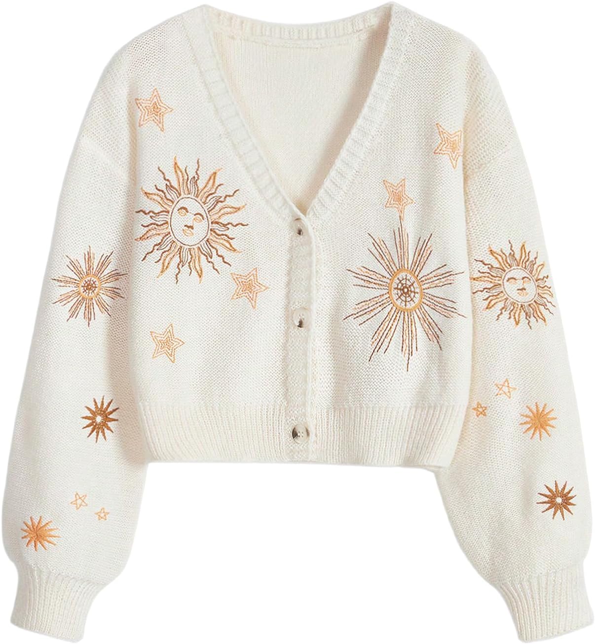 Women's Cropped Cardigan Sweater Embroidered Cardigan Cropped Sweater Button Down Knit Top Outerwear