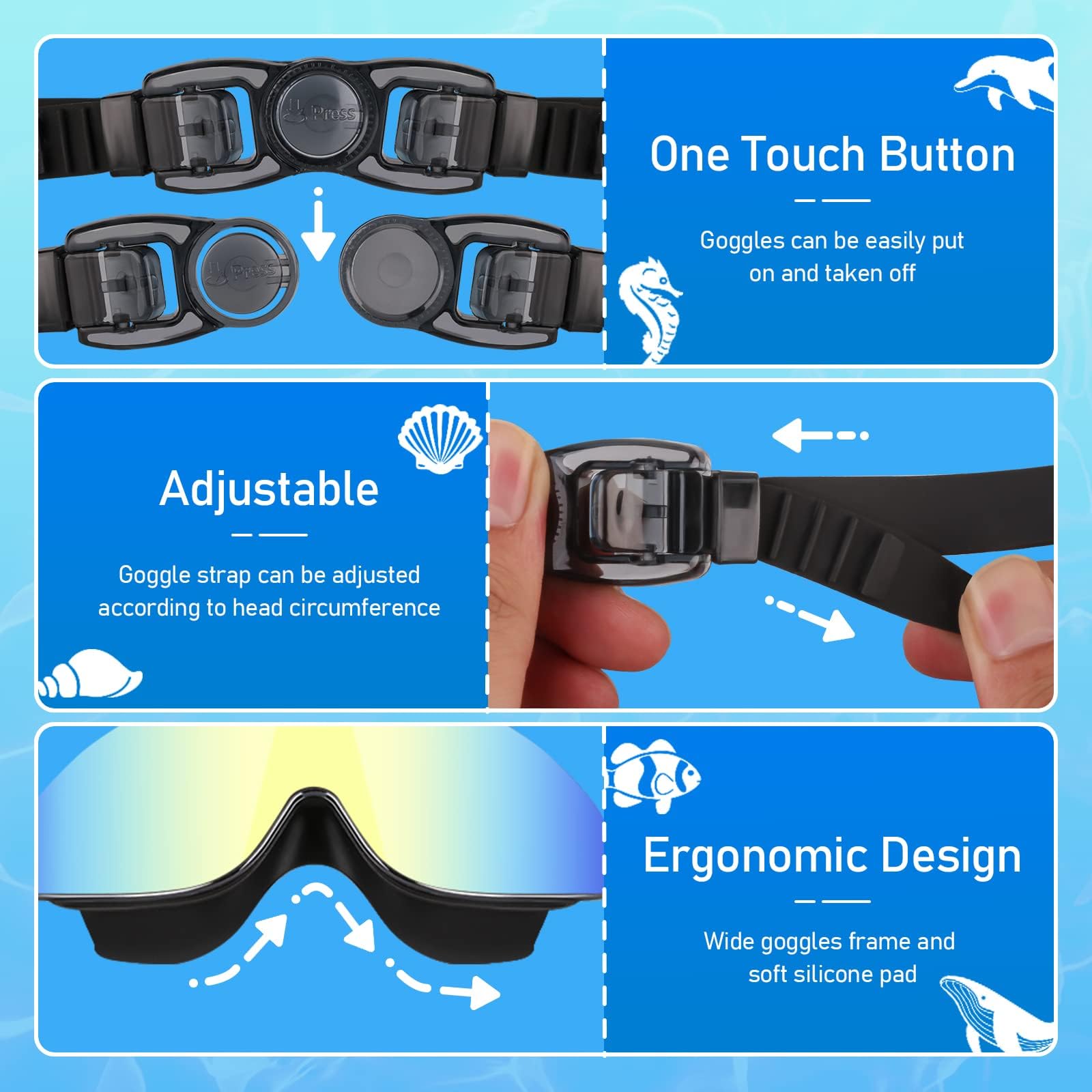 Vatefery Swimming Goggles Kids Toddler 3-15,Crystal Clear Polarized Swim Goggles for Kids,Junior Children Girls Boys,Anti-Fog,Waterproof,UV Protection Wide Vision Lenses - Image 3