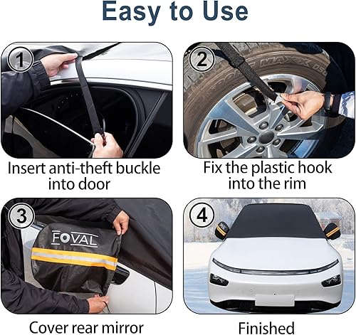 Miniatura 7 de FOVAL Cubierta de parabrisas para hielo y nieve, cubierta de nieve para parabrisas de automóvil con cubierta de espejo lateral, cubierta protectora