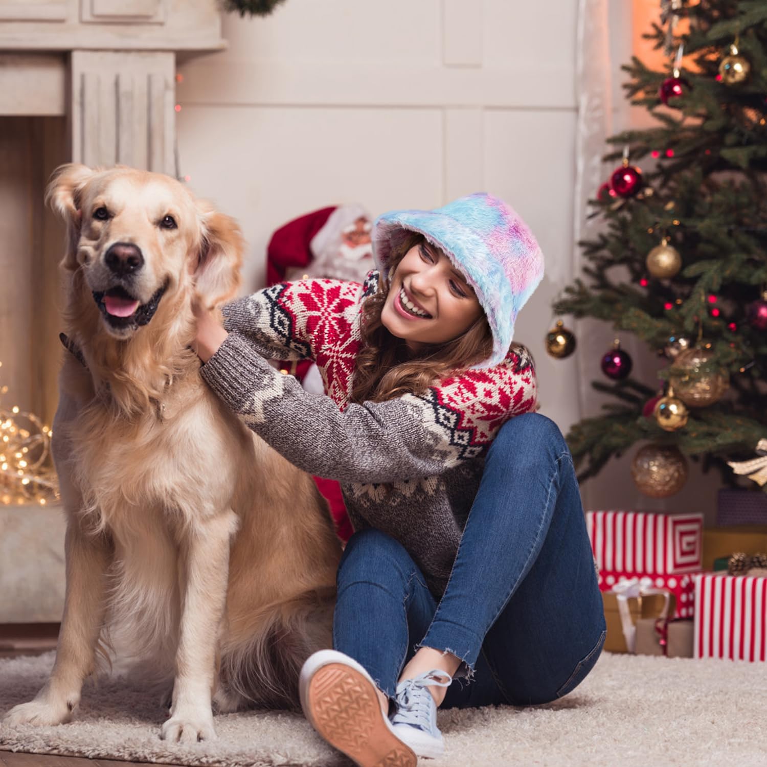 HONGTEYA Winter Bucket Hat Fluffy Faux Fur Fisherman Cap for Women Men Solid Color Style - Image 2