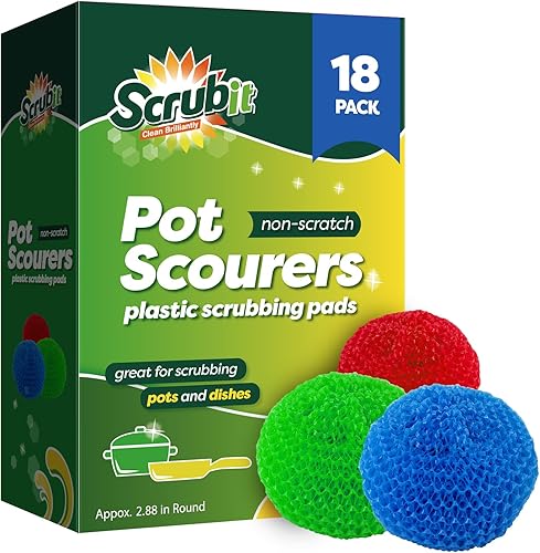 SCRUBIT 18 estropajos redondos de nailon para fregar platos, almohadillas de colores surtidos, resistentes y duraderas, antiarañazos para utensilios