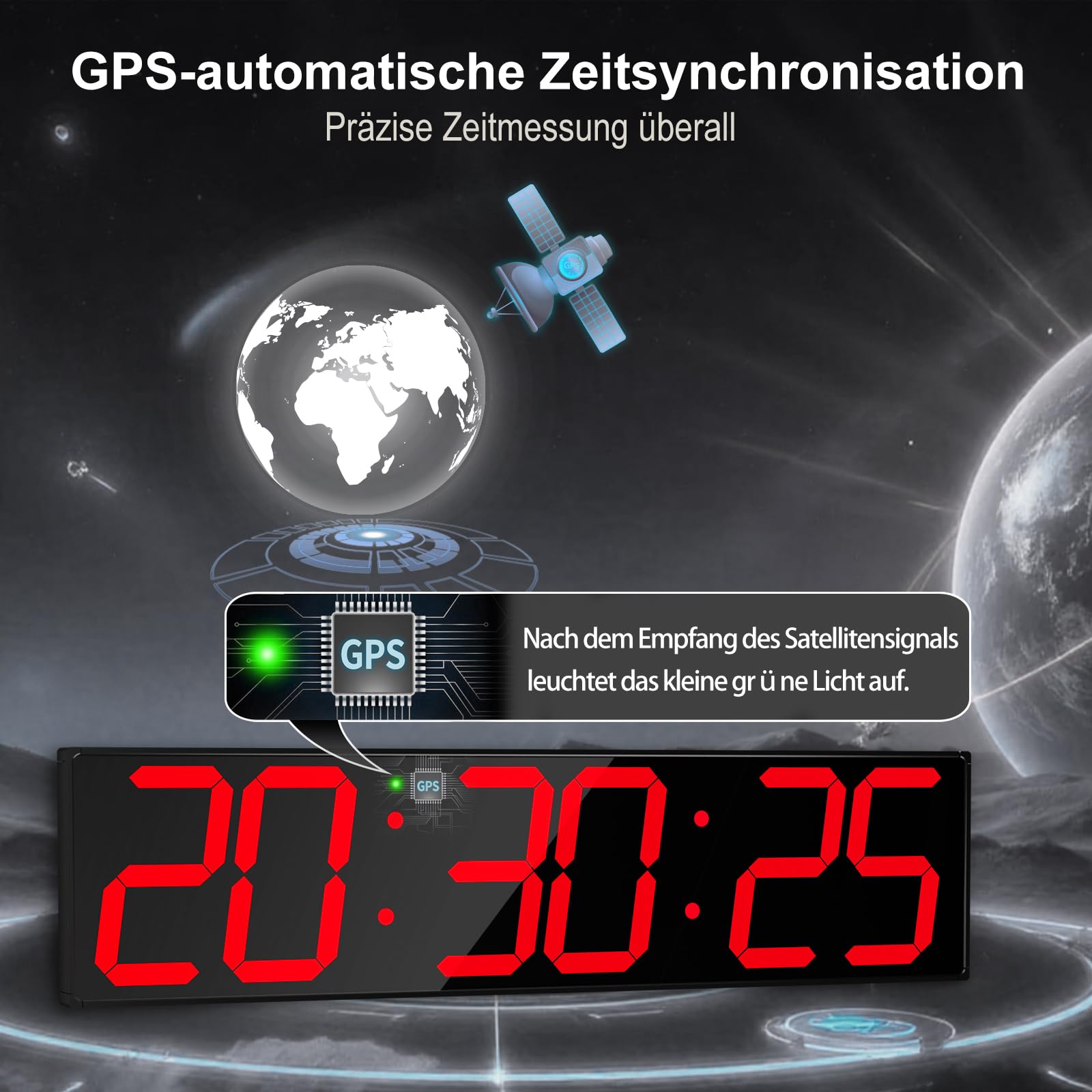 CHKOSDA 28,4-Zoll-Digital-Wanduhr, Digitale Uhr mit automatischer Zeitsynchronisation und einfacher Bedienung, große Wanduhr mit Countdown-Funktion, Wecker, Kalender und Temperaturanzeige (rot)