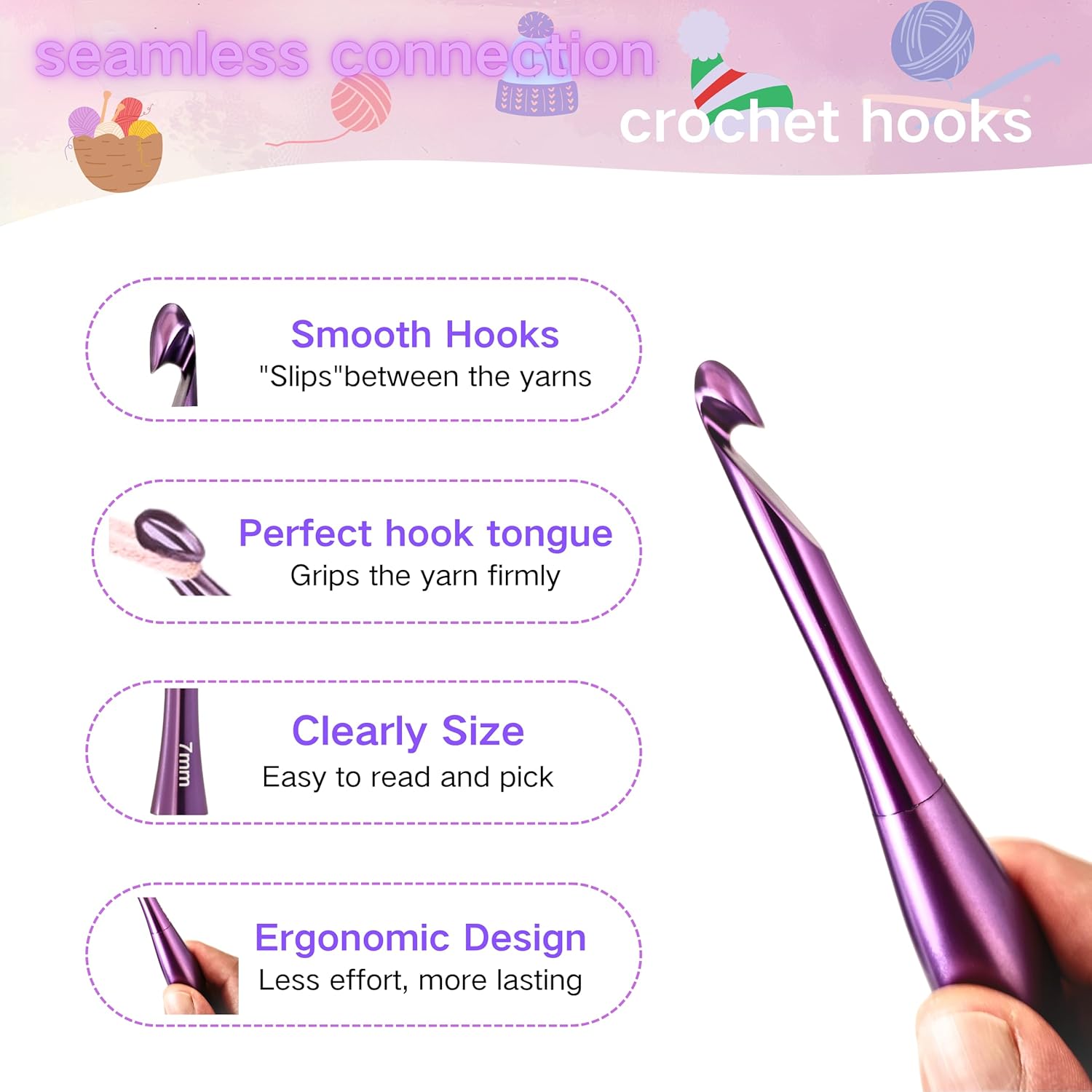 Aluminum Crochet Hook Set 9 Sizes Interchangeable Crochet Head Ergonomic Handle Sweater Crochet Hooks 3.5mm-8.0mm