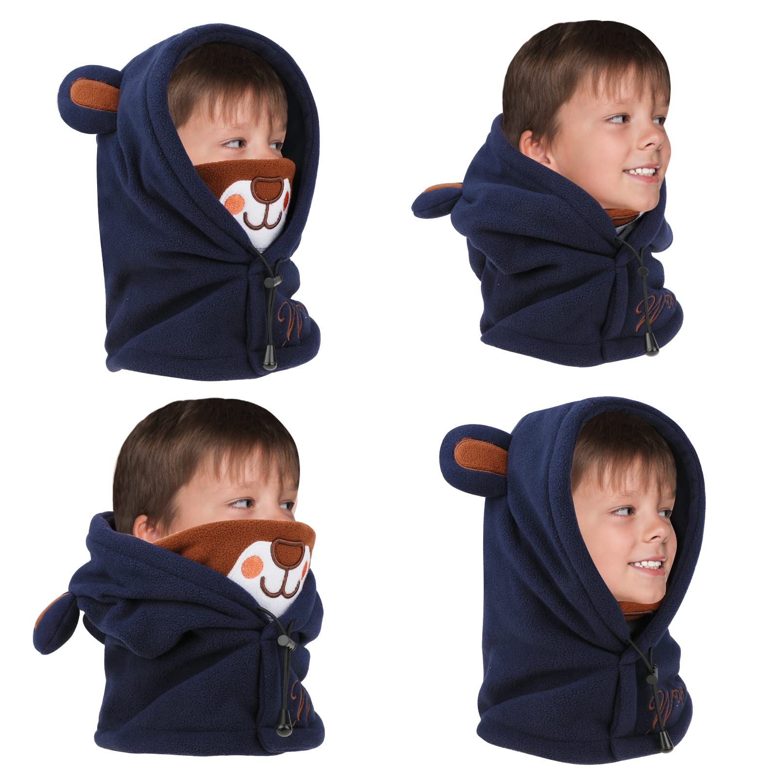 PHOGARY Schalmütze Schlupfmütze Kinder, Polar Fleece Wintermütze Jungen Niedliches Bärendesign, Balaclava Gesichtsmaske, Sturmhaube Kinder Kapuzenschal 47cm-52cm Verstellbar (2-5 Jahre)