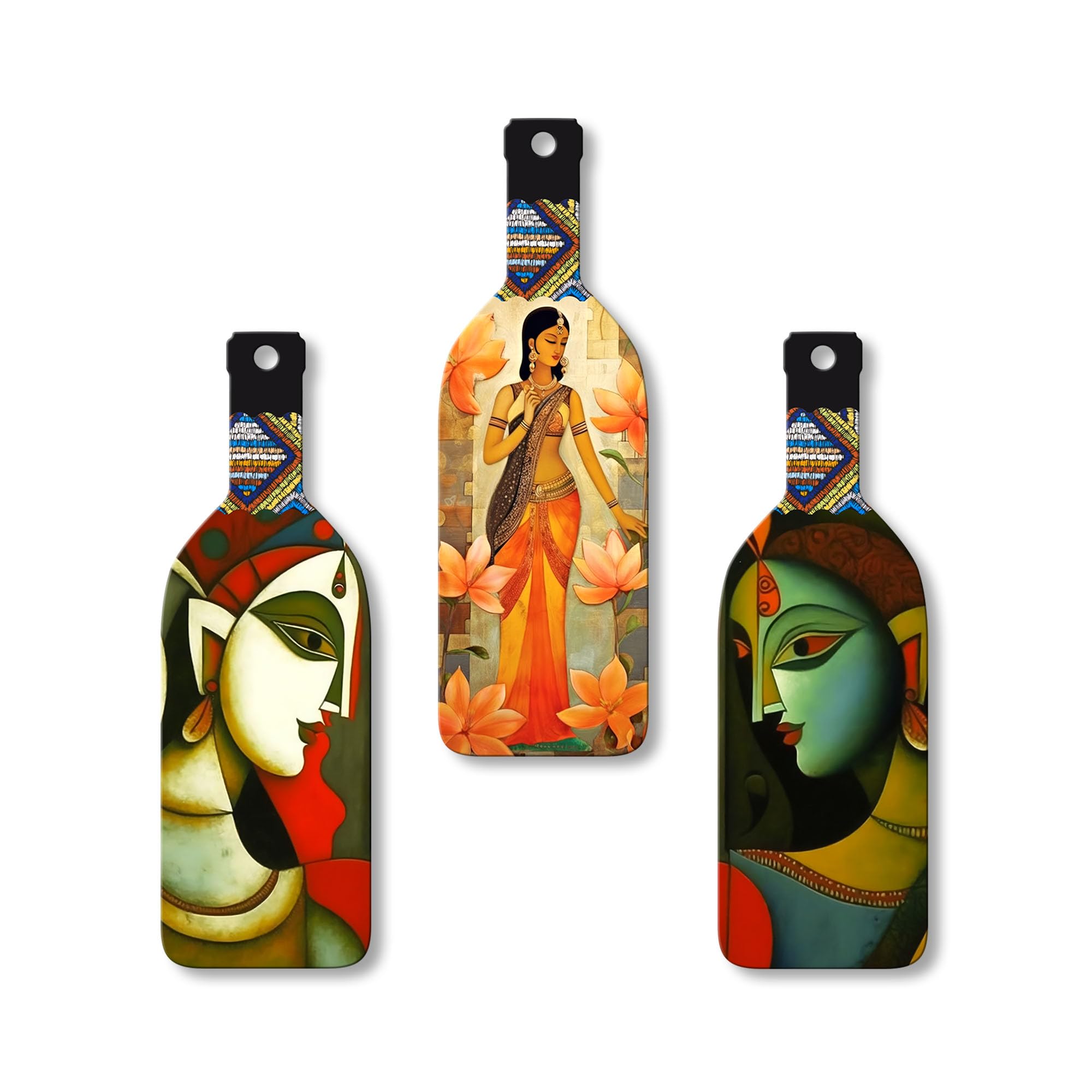 Artvibes Abstract Art Beautiful Woman Wooden Wall Hanging for Home Decor | Decoration Items for Livingroom | Art Item for Office | Decorative Mdf Wall Hanger Artwork (WH_9503N), (Set of 3)