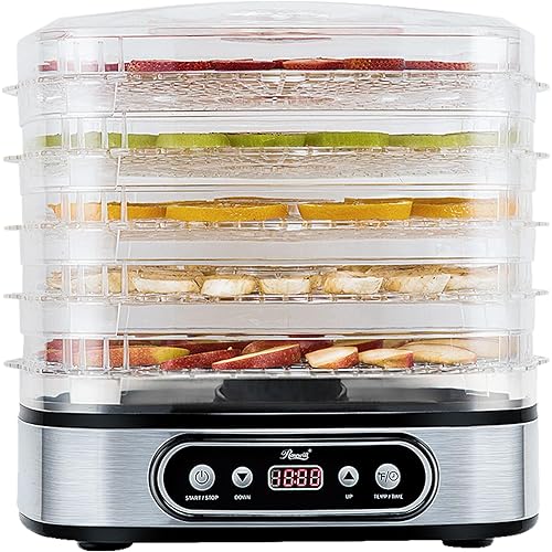 Rosewill Essential Food Dehydrator, 5 Stackable Trays with Adjustable 48H Timer and Temperature Control - Electric Food Preserver for Jerky, Fruits, Veggies, Meat & Dog Treats, Large capacity