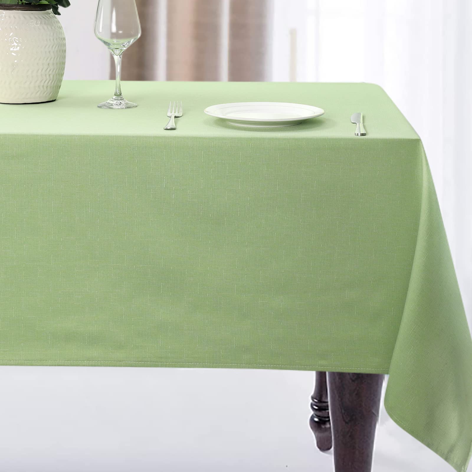 JUCFHY Rectangle Table Cloth, Linen Farmhouse Tablecloth Heavy Duty Fabric,Stain-Proof,Water Resistant Washable Table Cloths,Decorative Oblong Table Cover for Kitchen and Holiday(52x70 Inch,Sage)