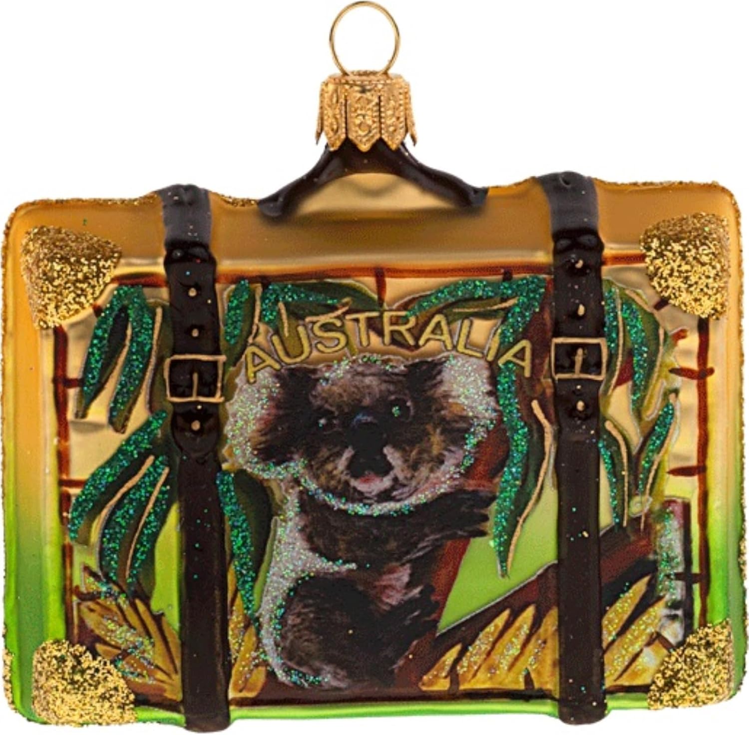 Pinnacle Peak Trading Australia Travel Suitcase Blown Glass Christmas Ornament Decoration Hand Painted Polish