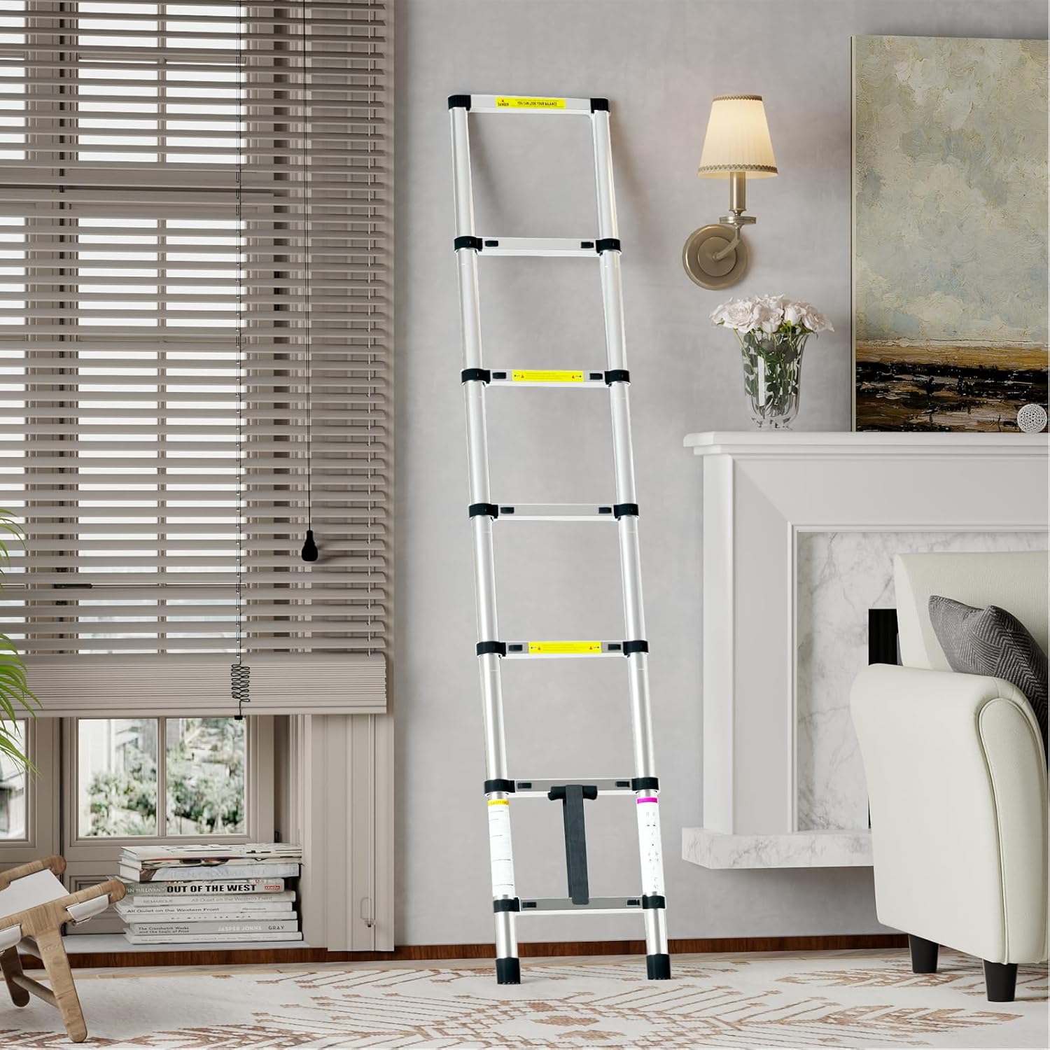 Telescoping Ladder, 6.5FT Aluminum Extension Ladder with Non-Slip Feet, 300 Lbs Load Capacity, Portable Collapsible Ladder for Outdoor Indoor Work