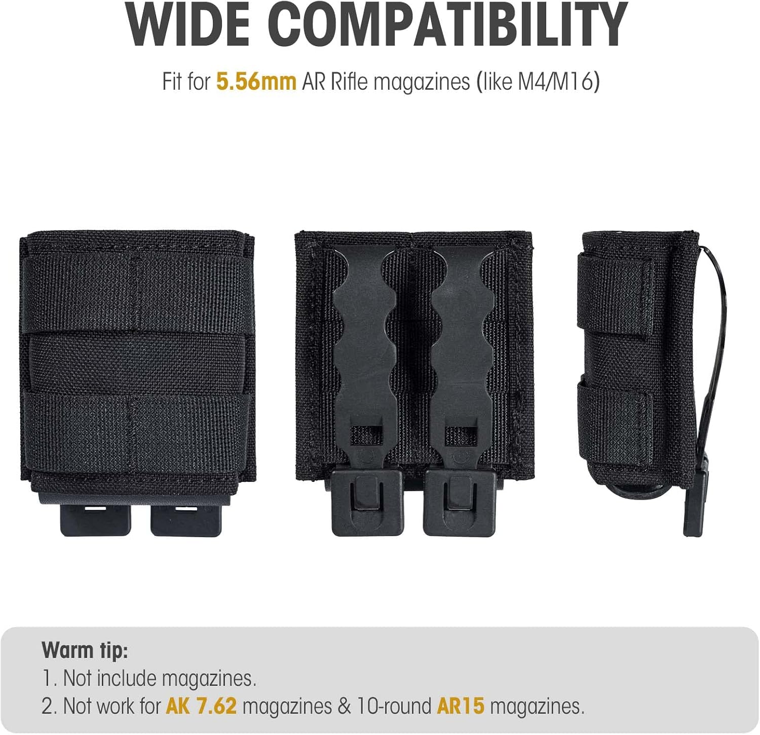 VISMIX Pistol Magazine Pouch, Single 9mm Mag Pouch & Rifle Mag Pouch, Single 5.56mm MOLLE Magazine Pouch