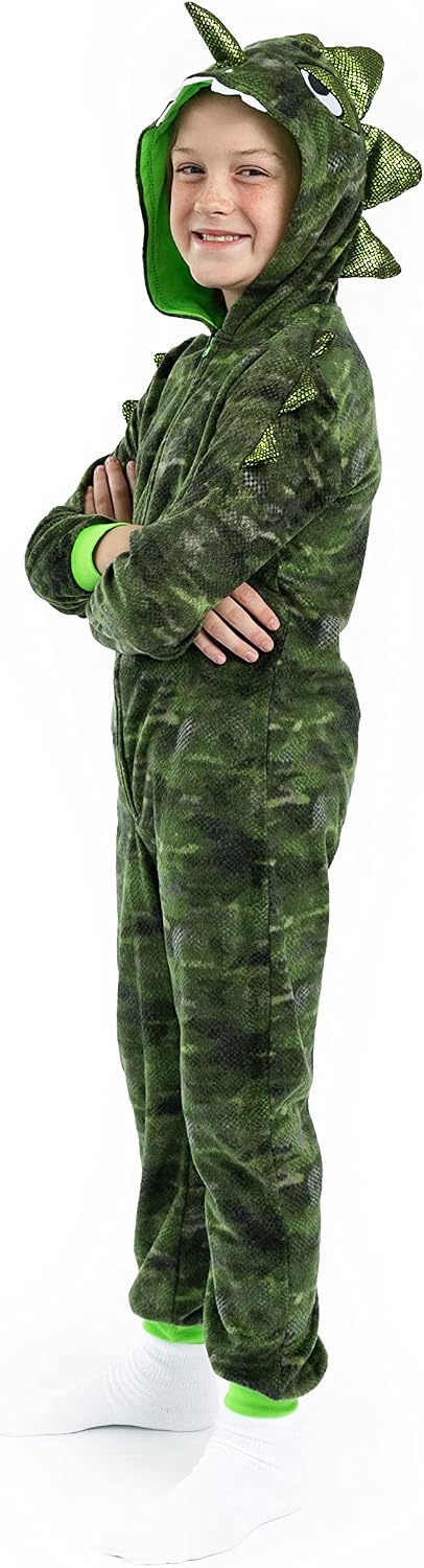 Sleep On It Boys Fleece Onesie Pajamas with Hood Zip-Up One Piece Blanket Sleeper for Kids Pajamas with Prints Sizes 4-14