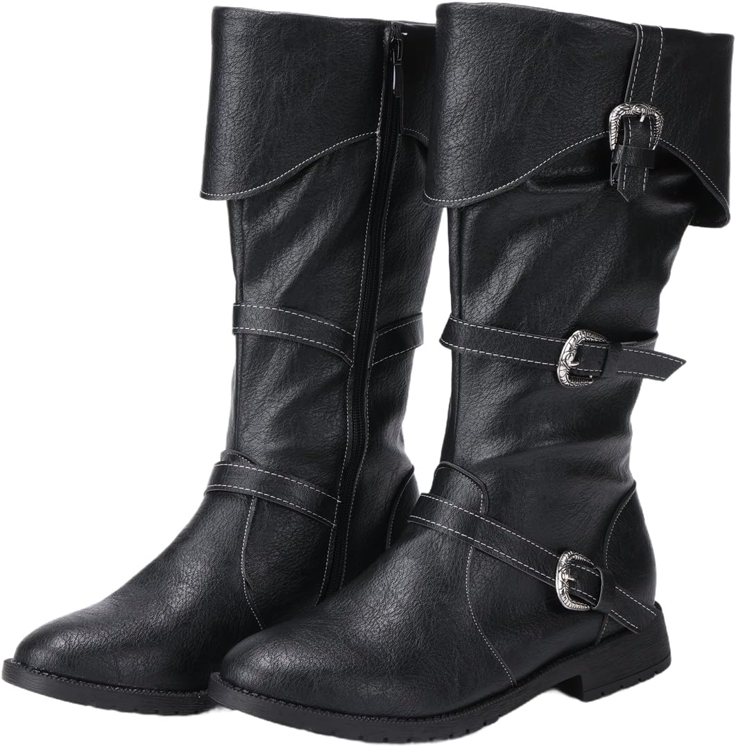 Men Medieval Boots High Knee PU Viking Pirate Retro Costume Boots Cosplay Halloween Shoes