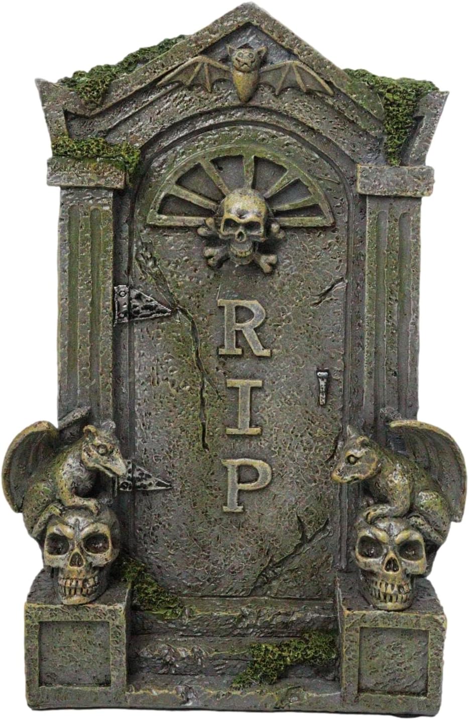 Ebros Gift Day of The Dead Gothic Skulls Night Bat and Gargoyles RIP Tombstone Figurine 7.75" High Ossuary Rest in Peace Graveyard Plaque Decor