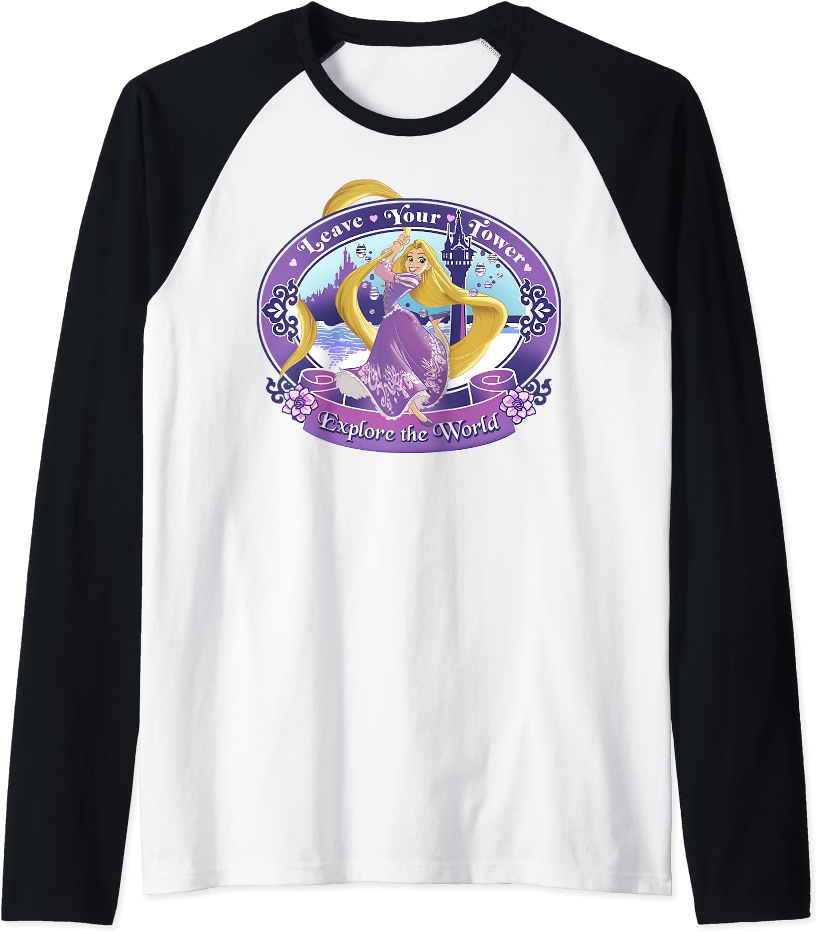 DisneyTangled Rapunzel Leave Your Tower Explore The World Raglan Baseball Tee