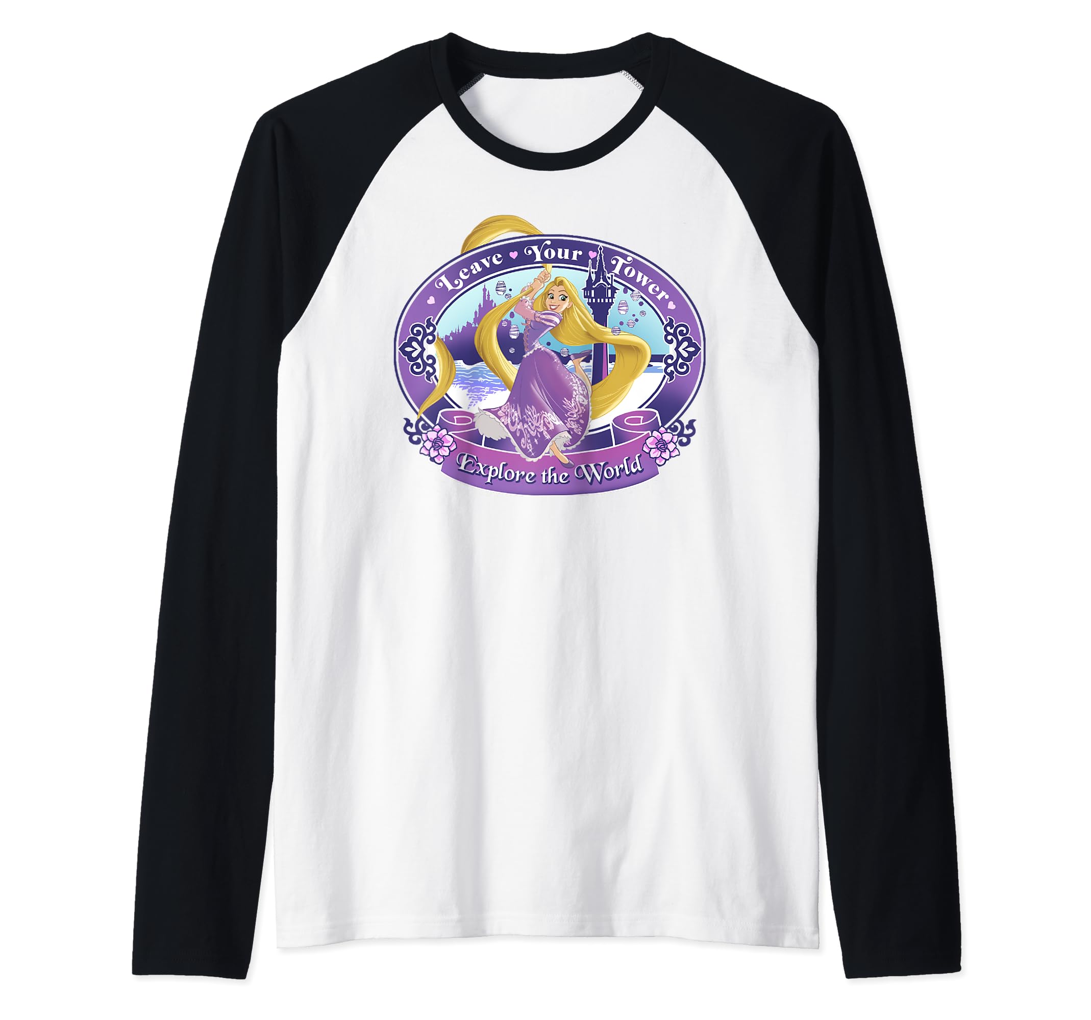 DisneyTangled Rapunzel Leave Your Tower Explore The World Raglan Baseball Tee