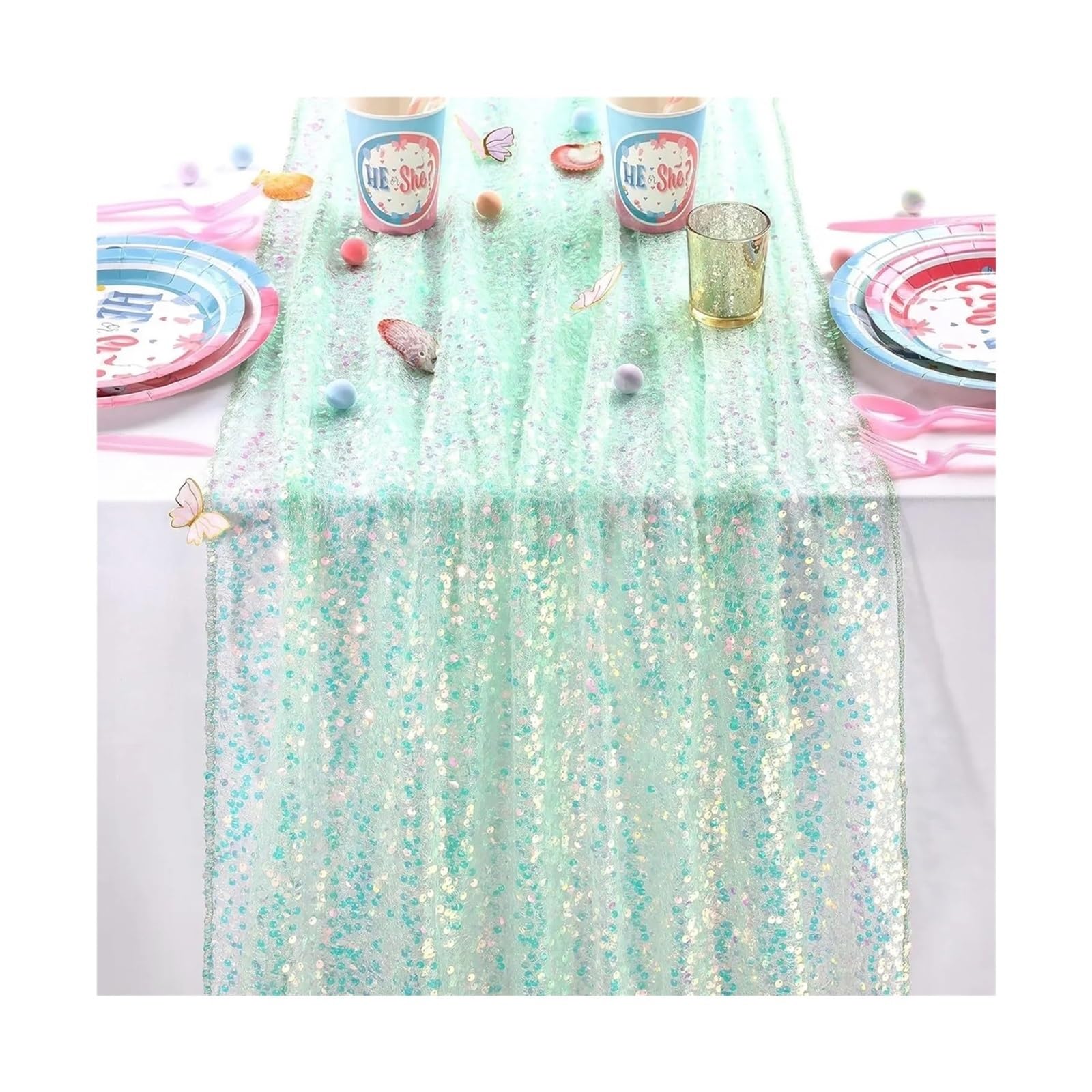 Enmrfvkz Grün Glitter Gauze Table Runner, Glitter Gauze Sequin Table Runner Multicolor 30X183cm 2Pcs