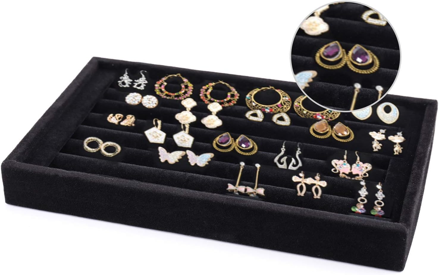Foraineam 4 Pack Velvet 7 Slots Ring Earrings Showcase Trays Holder Drawer Insert Jewelry Display Organizer