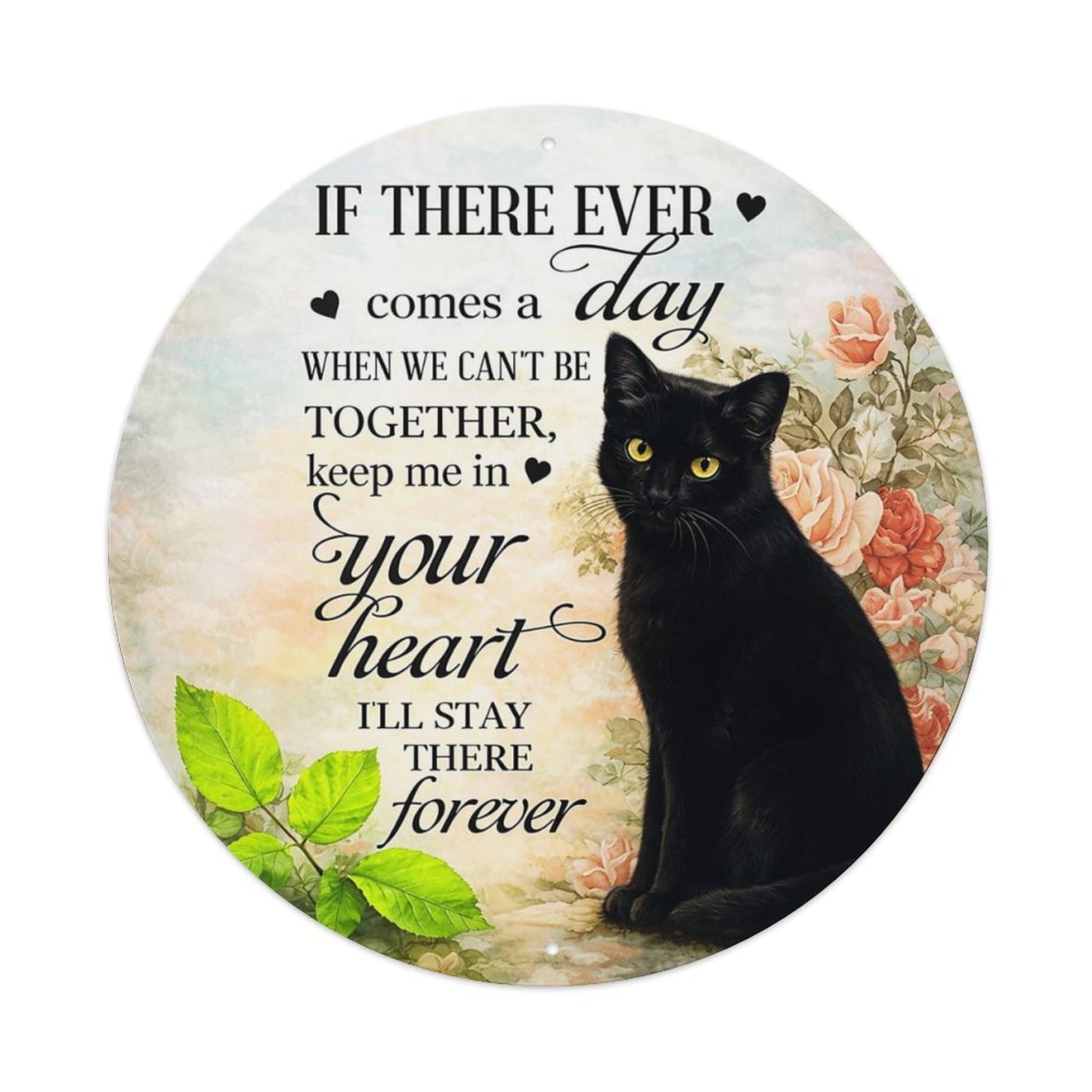 Black Cat Floral Heart Quote Metal Tin Sign Plaque