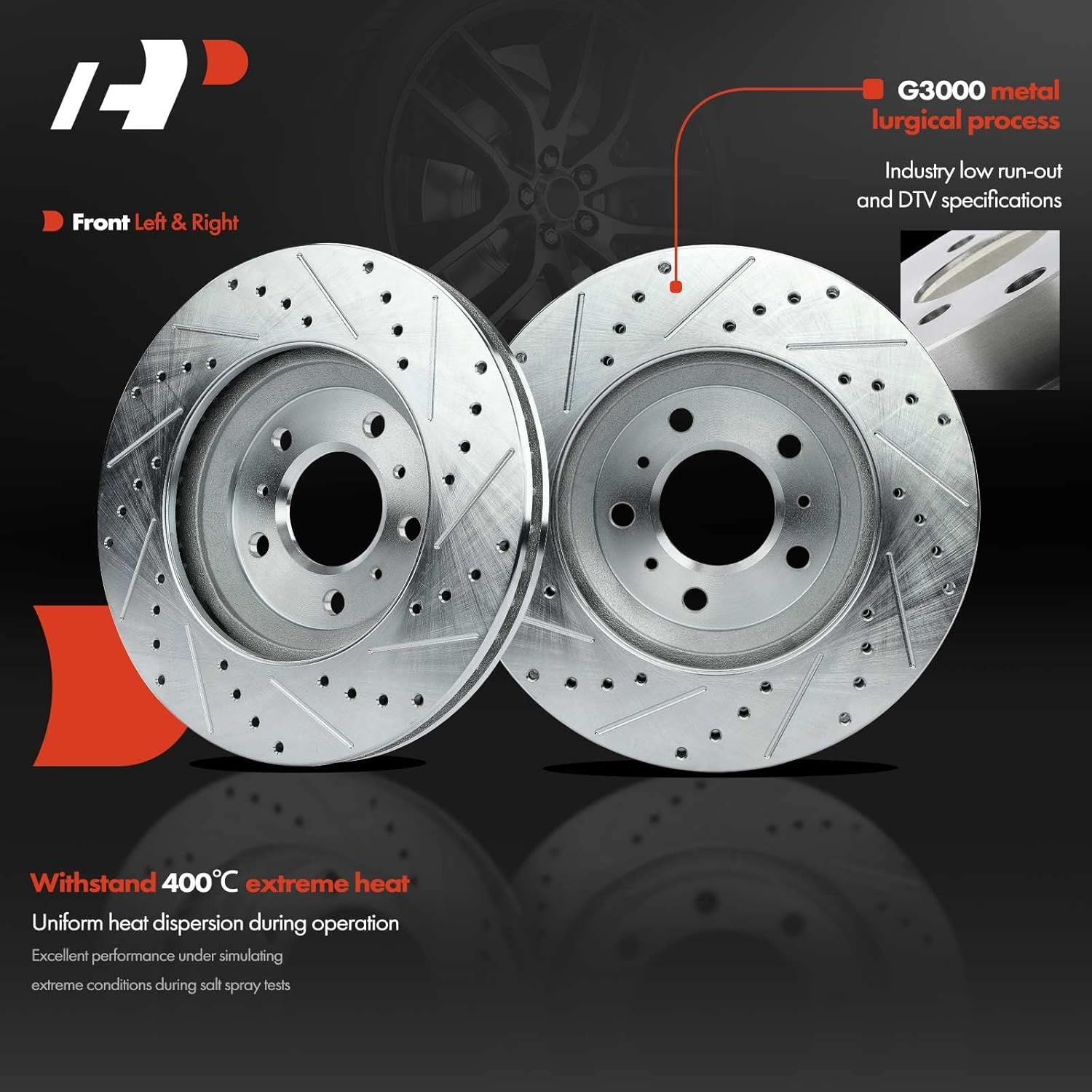 A-Premium 11.93 in (303mm) Front Drilled and Slotted Disc Brake Rotors + Ceramic Pads Kit Compatible with Select Buick and Chevy Models - Lucerne 06-11, Impala 06-13, Impala Limited 14-16, Monte Carlo