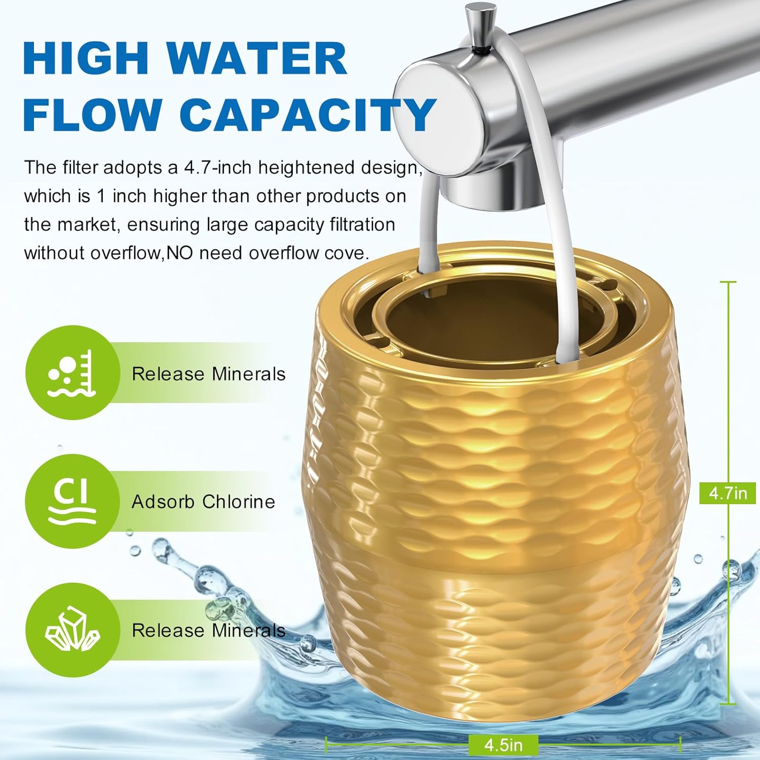 Bath Filter for Tub - KDF-55 Bath Water Filter for Tub Faucet, Removes Most Chlorine, Lead, Fluoride and Heavy Metals | Hard Water Softener, Improves Skin, Hair and Nails (Gold)