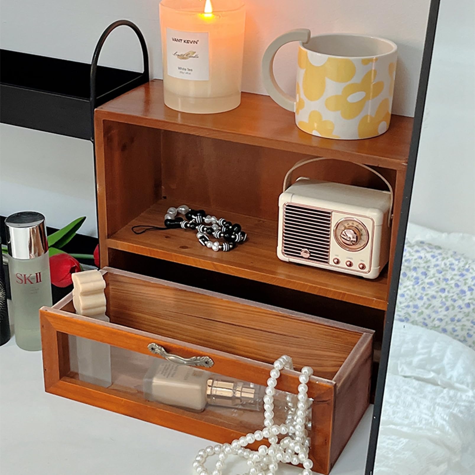 古いガラス戸棚×木製小引き出し3杯 古いガラス戸棚×木製小引き出し3杯