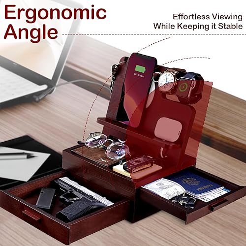 Miniatura 4 de MD MADOATS Estación de acoplamiento de madera para teléfono, regalo para hombres, soporte de carga para teléfono celularrelojaudífonos, organizador