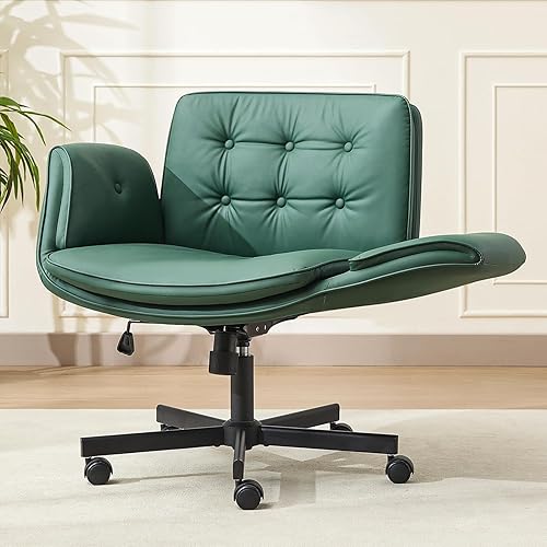 Silla cruzada con reposabrazos y ruedas, silla de tocador de piel sintética, cómoda y ajustable, giratoria, para oficina, hogar, maquillaje,