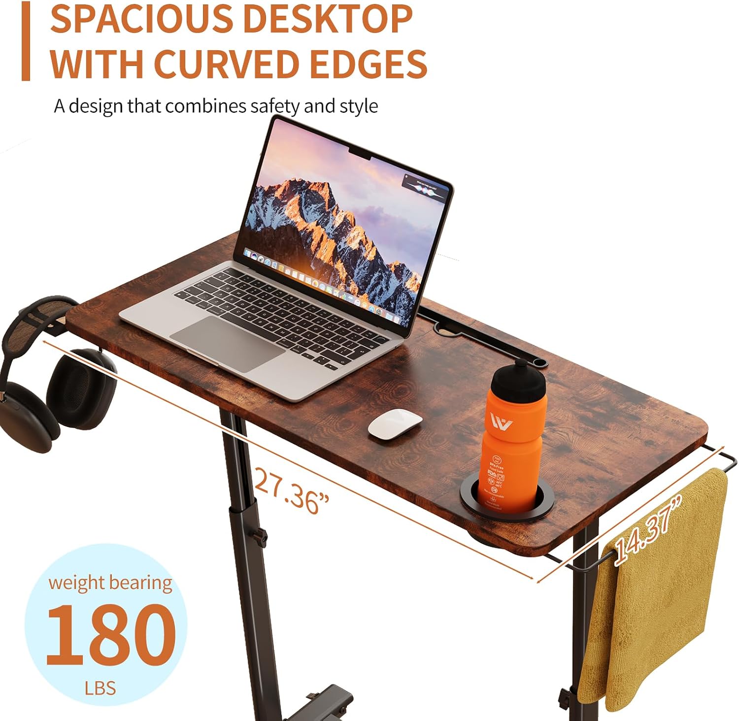 Treadmill Desk, 30"-47" Adjustable Height Mobile Small Standing Desk for Walking Pad, Trainer Stand on Wheels,Rolling Portable Standing Table for Bike/Running and Home Office Work (Rustic Brown)