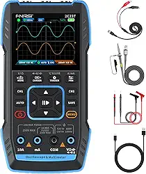 FNIRSI 2C23T 3 in 1 Handheld Oscilloscope Multimeter DDS Generator, 2 Channels, 10MHz Bandwidth, 50MSa/s Sampling Rate, 10000 Counts, Voltage, Current, Capacitor, Resistor, Diode Test