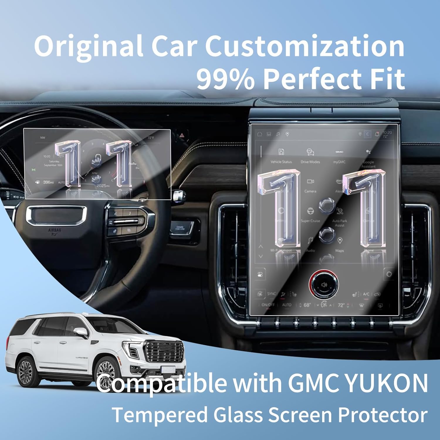 HD Screen protector for 2025 2026 GMC YUKON（16.8" Navigation+11" Dash）Tempered Glass for 2026 Yukon XL AT4/Denali/Elevation Navigation Protective Film Accessories 9H [No Glare & Fingerprint]